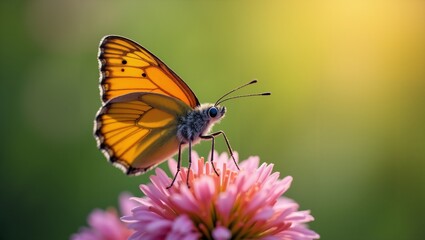 Obraz premium Orange Butterfly on Pink Flower in Sunlight