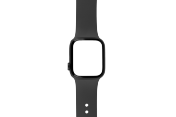Black smart watch laying on surface isolated no background blanc screen mockup