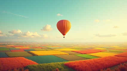 Fototapeta premium Hot Air Balloon Soaring Over Colorful Fields