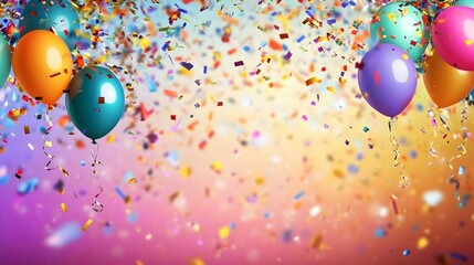 Vibrant Birthday Party with Colorful Confetti Falling from Above Festive and Copy Space for Message or Text