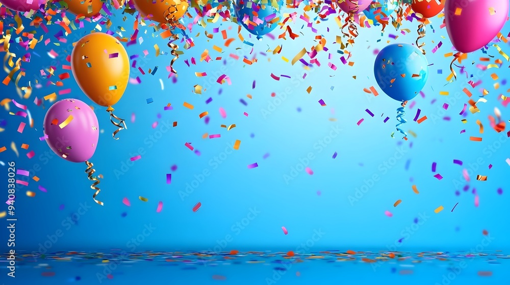 Poster a vibrant and joyful scene of a birthday party colorful confetti falling from above creating a livel