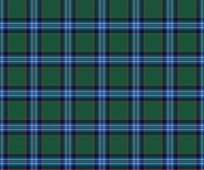 Plaid fabric pattern, green, blue, white, orange, seamless for textile and design clothes skirt pants apron tablecloth blanket or decoration fabric. Vector illustration.