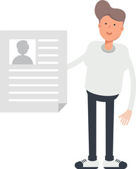 Boy Character Holding Job Application Document
