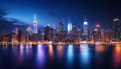 Obraz premium A vibrant city skyline at night.