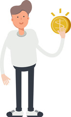 Boy Character Holding Dollar Coin

