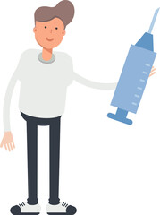 Boy Character Holding Medical Syringe Illustration

