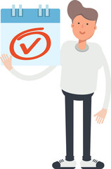 Boy Character and Check Mark Sign
