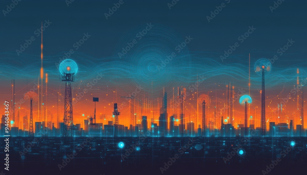 Canvas Prints Futuristic Metropolis Skyline with Glowing Towers and Neon Lights