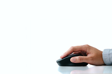 hand on computer mouse, isolated on white background
