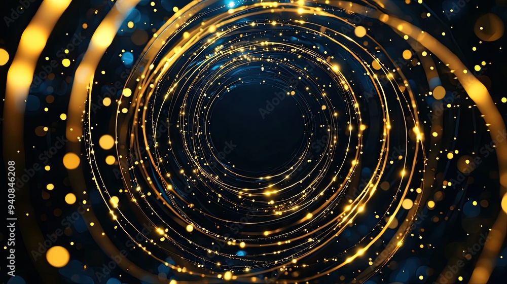 Poster a mesmerizing swirl of golden lights against a dark backdrop, creating a sense of depth and enchantm