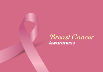 A pink Heart ribbon with text Breast cancer awareness, used in banner for realistic pink ribbon, breast cancer awareness symbol, vector illustration