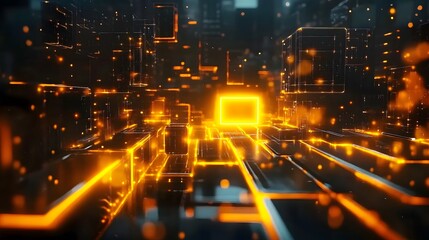 Fototapeta premium Sci-Fi Laser-Illuminated Digital Path with Glowing Cubes