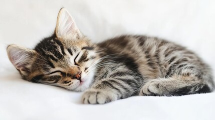 Cute cat sleeping, adorable and relaxed. On white isolated background.