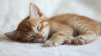 Cute cat sleeping, adorable and relaxed. On white isolated background.