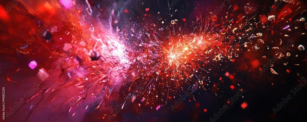 Aufkleber Vivid explosion of colors creating an abstract background with dynamic shapes and light effects for creative projects.