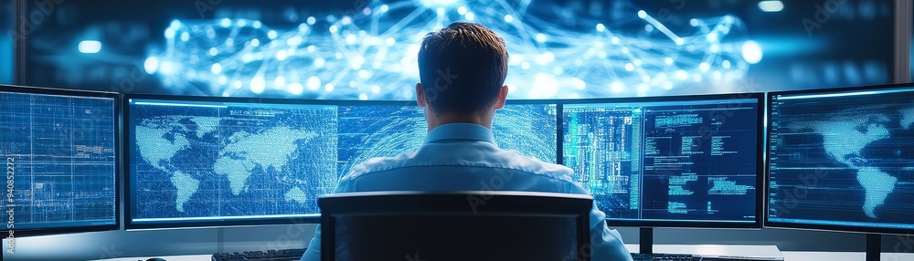 Poster cybersecurity professional monitoring network security