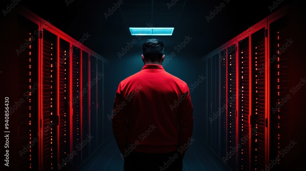 Poster cybersecurity professional ensuring real-time protection in data center environment