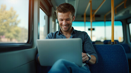 person with laptop in the bus