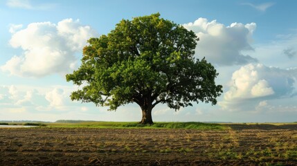 Obraz premium Solitary Oak Tree in a Vast Field