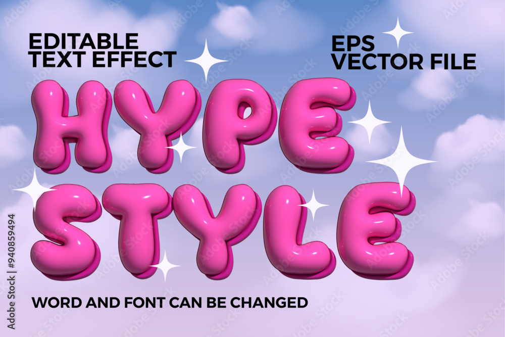 Fototapete hype style pink inflated 3d editable vector text effect