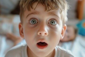Surprised Child. Portrait of Smiling Boy Looking