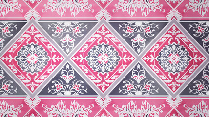 Northern Thai Fabric Pattern Pink  and white background