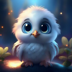 Obraz premium 크고 사랑스러운 눈을 가진 동글동글한 귀여운 하얀 새 캐릭터. 02