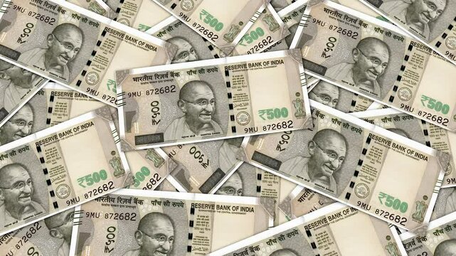 animation of close up of new 500 rupees Indian currencies background