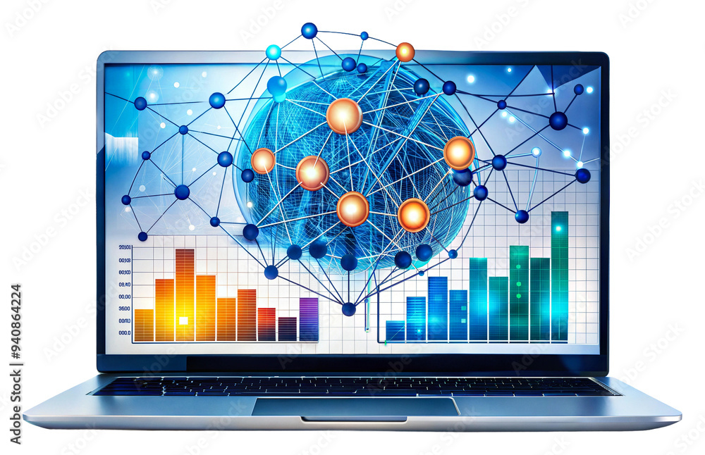 Aufkleber modern laptop showing data visuals isolated on transparent background