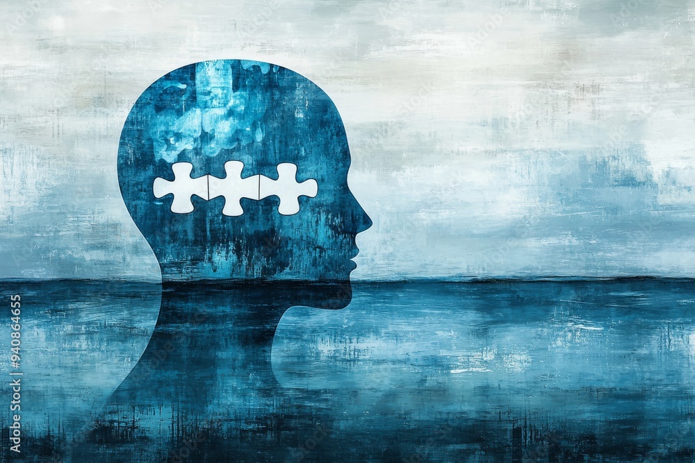 Poster Abstract Silhouette of a Human Head with Puzzle Pieces: Exploring Cognitive Thought Memory and the Fragmented Nature of Identity