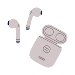 Wireless Earbuds and Headphones in Case Vector Illustration