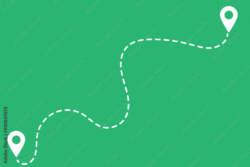 Poster route icon - two points with dotted path and location pin. route location icon two pin sign and dott