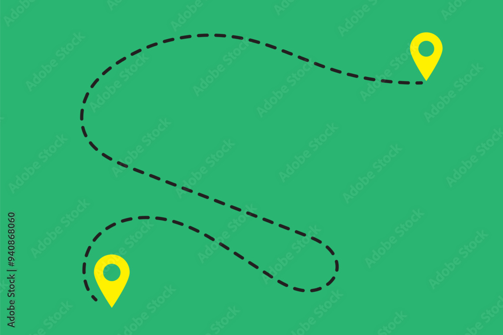 Poster route icon - two points with dotted path and location pin. route location icon two pin sign and dott
