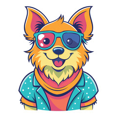 Vector graphic t-shirt Design of a cute happy dog with sunglass Isolated on a white background