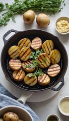 Delicious barbecue grilled potatoes with some garnish