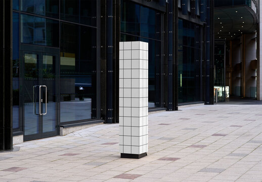 Mockup Of Customizable Square Pillar In City