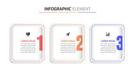 Infographic Element Templates with Square Label Icons and 3 Number Suitable for Process Diagram