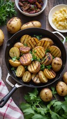 Delicious barbecue grilled potatoes with some garnish