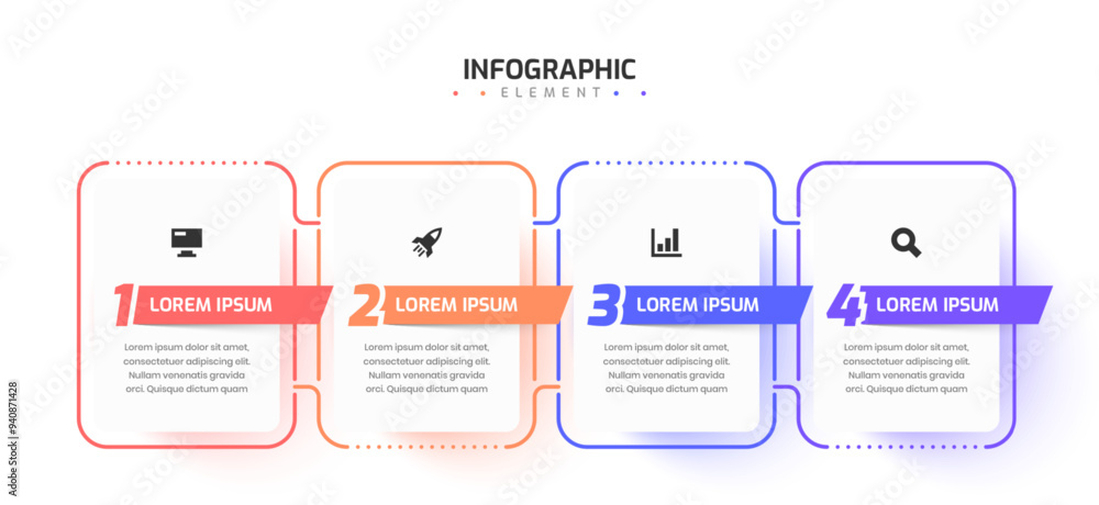 Aufkleber infographic element templates with rectangle label icons and 4 number suitable for process diagram