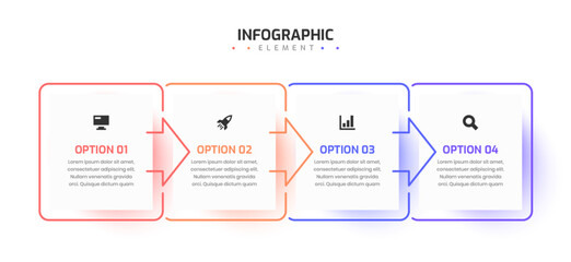 Minimal Business Infographic Template Thin Line with Arrow Rectangle Label Icon and 4 Option