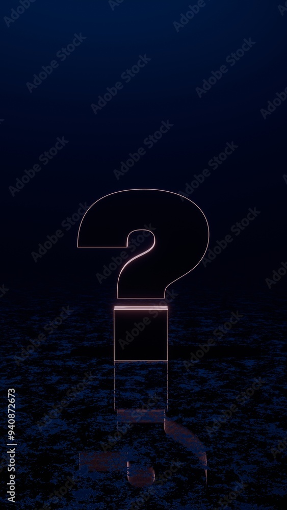 Poster glowing neon question mark in a dark minimalist digital space.