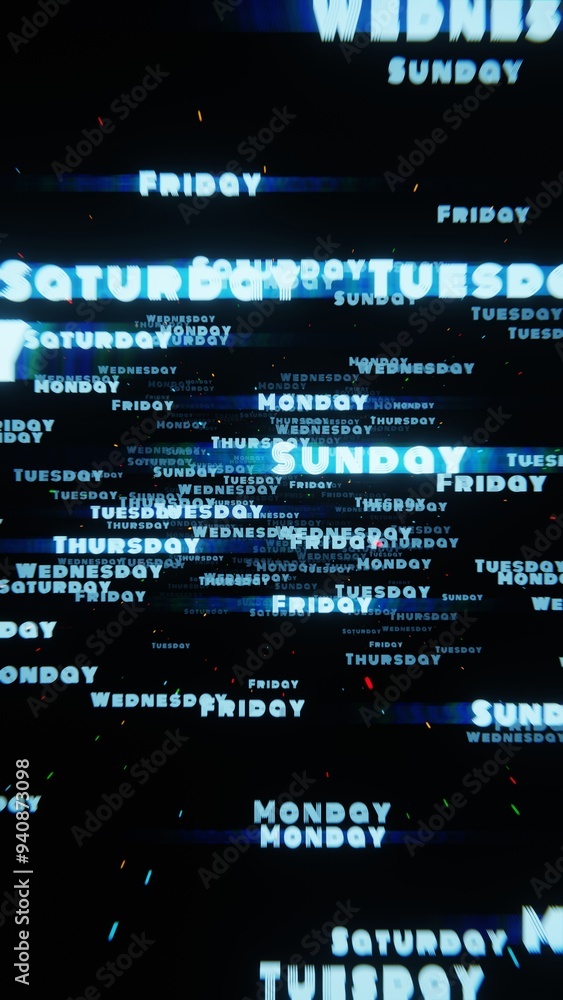 Aufkleber Glowing Days of the Week on a Dark Background Representing Time Flow and Weekly Planning