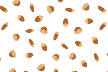 ドングリのシームレスパターン　秋　背景　茶色