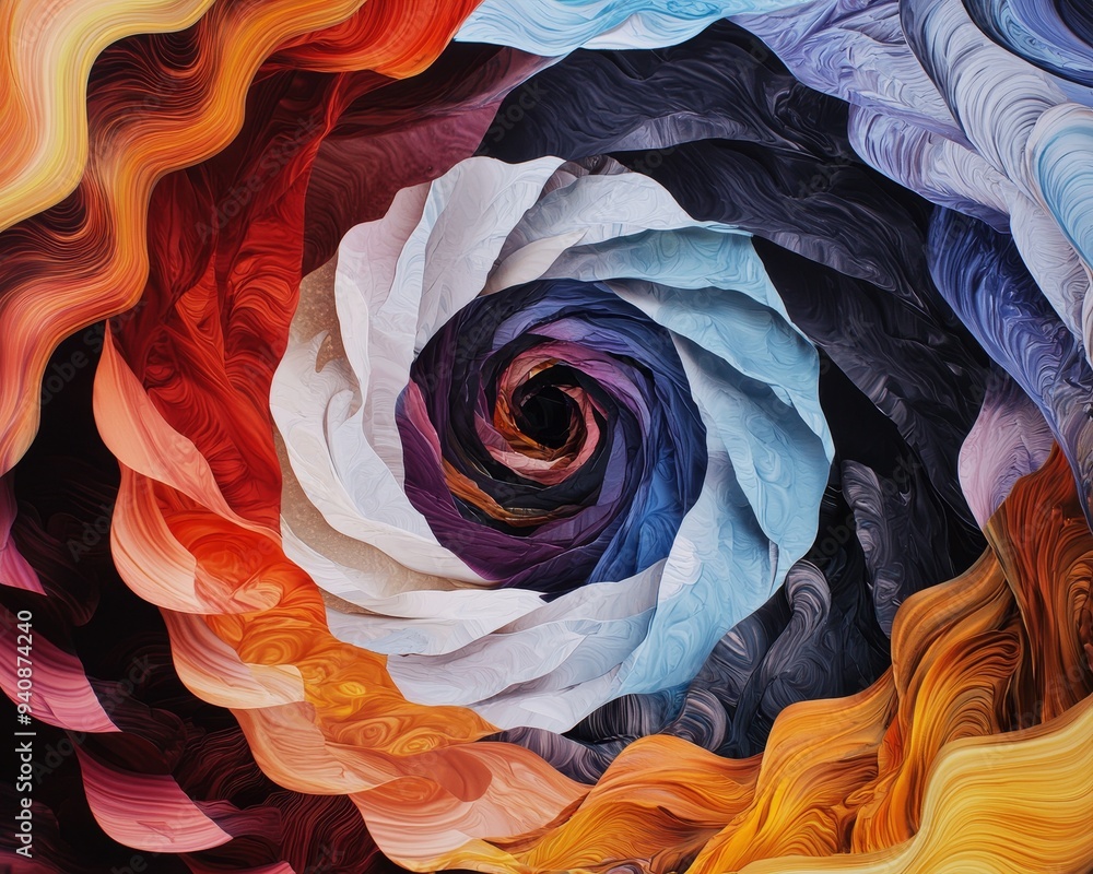 Poster a swirling vortex of abstract, multicolored patterns, creating a sense of depth and movement in a ps