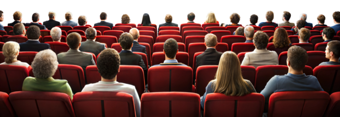 Audience in red theater for presentation isolated on transparent background