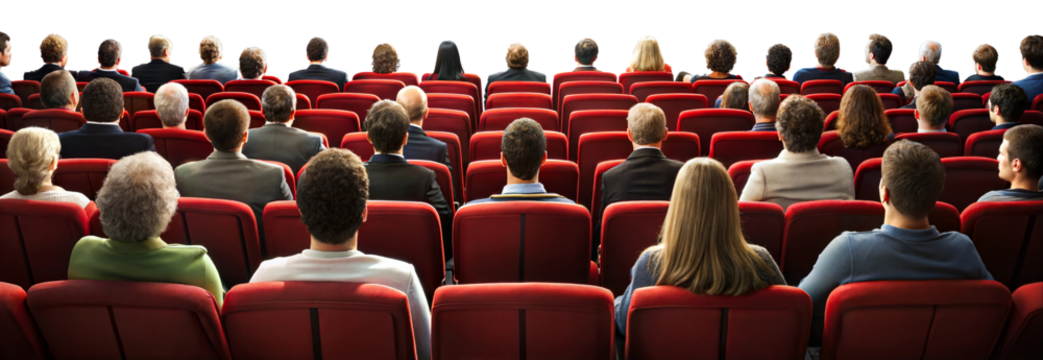 Audience in red theater for presentation isolated on transparent background - Powered by Adobe