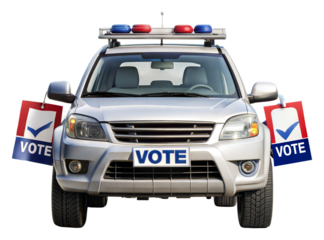 Police car promoting voter registration isolated on transparent background