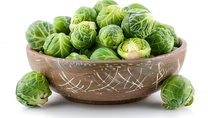 Fototapeta premium Bowl of fresh Brussels sprouts isolated on white