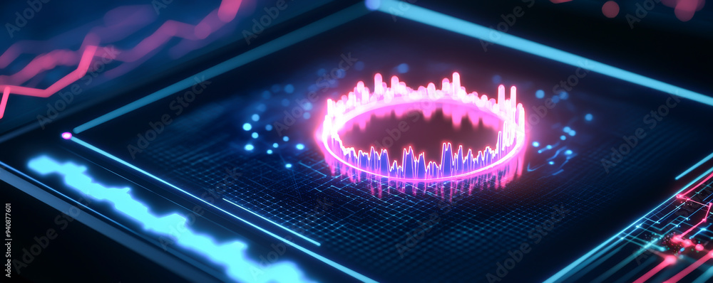 Aufkleber abstract digital sound wave representation with vibrant colors and dynamic patterns, suitable for te