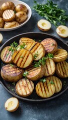 Delicious barbecue grilled potatoes with some garnish